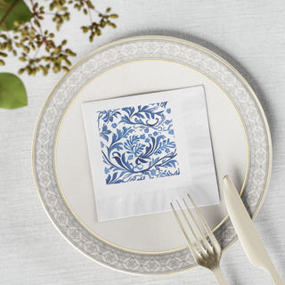 Blue Botanical Watercolor Floral Coined Cocktail Napkins