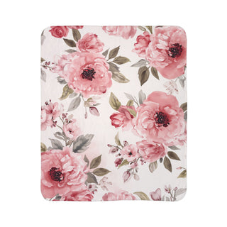 Blushing Blooms Peony Floral Watercolor Fleece Sherpa Blanket