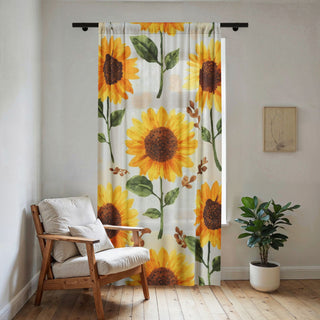 Yellow Sunflowers Watercolor Floral Curtains