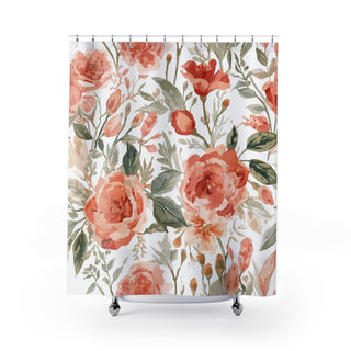 Peach Rose Floral Orange Flowers Watercolor Painting Shower Curtain