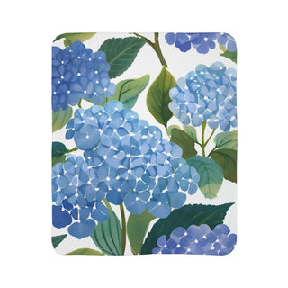 Blue Hydrangea Watercolor Fleece Sherpa Blanket