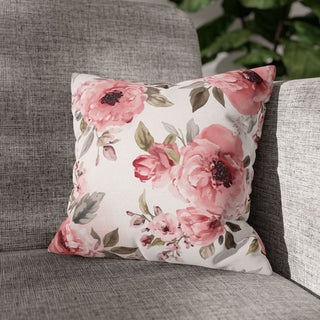 Blushing Blooms Peony Floral Watercolor Throw Pillowcase