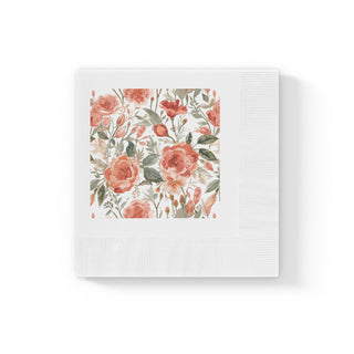 Peach Rose Floral Orange Flowers Watercolor Painting Coined Napkins