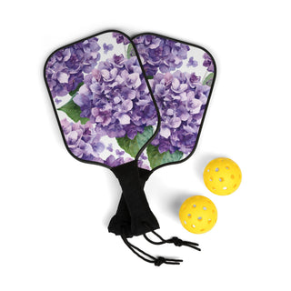 Purple Hydrangea Watercolor Floral Pickleball Paddle Set