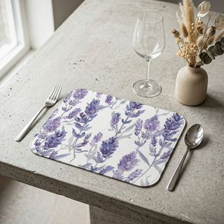 Purple Lavender Blooms Watercolor Botanical Leather Placemat