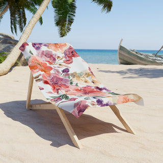 Peach Petals Watercolor Flowers Botanical Blooms Beach Towel
