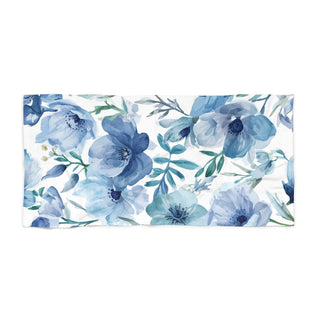 Blue Botanical Watercolor Floral Garden Beach Towel