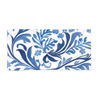 Blue Botanical Watercolor Floral Beach Towel