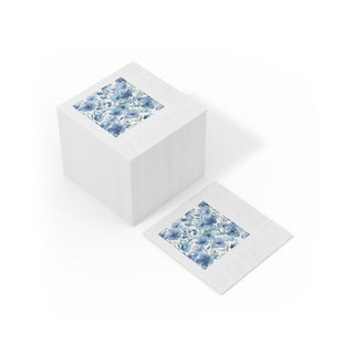 Blue Botanical Watercolor Floral Garden Coined Paper Napkins
