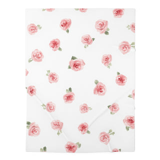 Pink Rosebud Watercolor Floral Vintage Rose White Baby Blanket