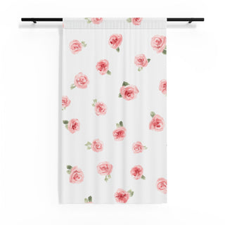 Pink Rosebud Watercolor Floral Vintage Rose Curtains