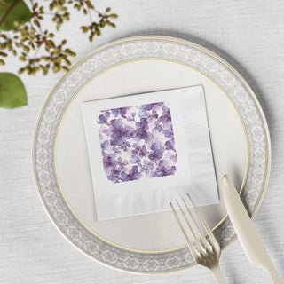 Purple Blooms Floral Watercolor Coined Napkins