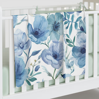 Blue Botanical Watercolor Floral Garden Baby Blanket
