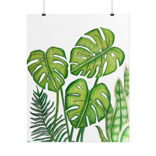 Green Monsteras Art Print | Colored Pencil Drawing