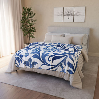 Blue Botanical Watercolor Floral Fleece Sherpa Blanket