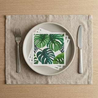 Green Monstera Watercolor Botanical Paper Napkins