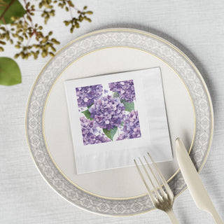 Purple Hydrangea Watercolor Floral Coined Cocktail Napkins