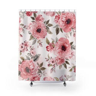 Blushing Blooms Peony Floral Watercolor Shower Curtain