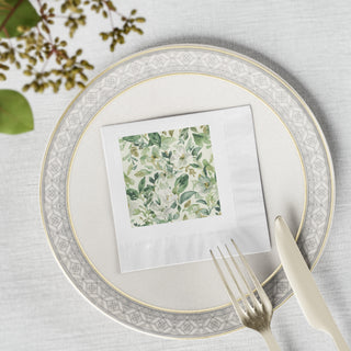 Botanical Green Watercolor Floral Leaves Coined Cocktail Napkins