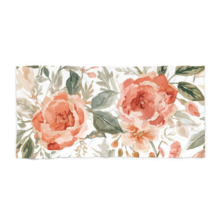 Peach Rose Floral Orange Flowers Watercolor Painting Beach Towel