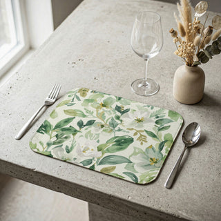 Botanical Green Watercolor Floral Leaves Leather Placemat